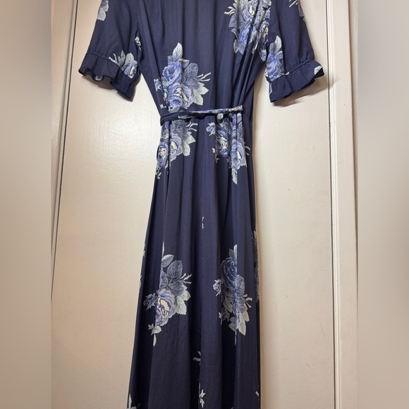 Reformation Oversized Floral Navy Blue Maxi Short Sleeves Wrap Cocktail Dress S - Picture 14 of 17